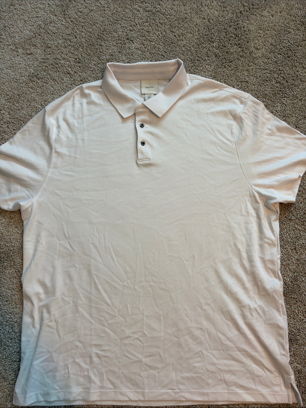 Calvin Klein Men's White Polo with Three-Button Placket